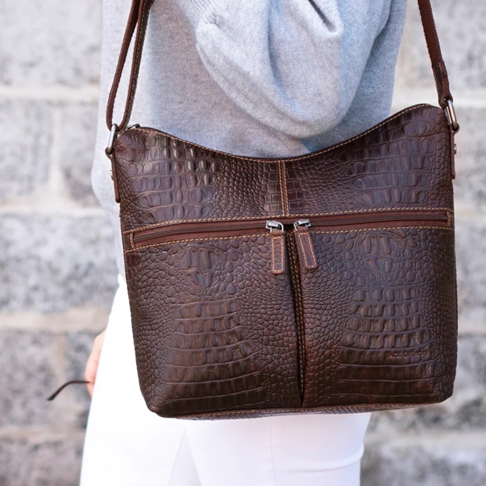 jack georges brown crocodile leather shoulder bag